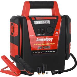 2000A Jump Starter with Air Compressor - Amcelooy Car Battery Jump Starter 260PSI Tire Inflator - Starts 8.0L Gas & 8.0L Diesel - 12V Portable Jump Box with LED Light & USB & DC Ports