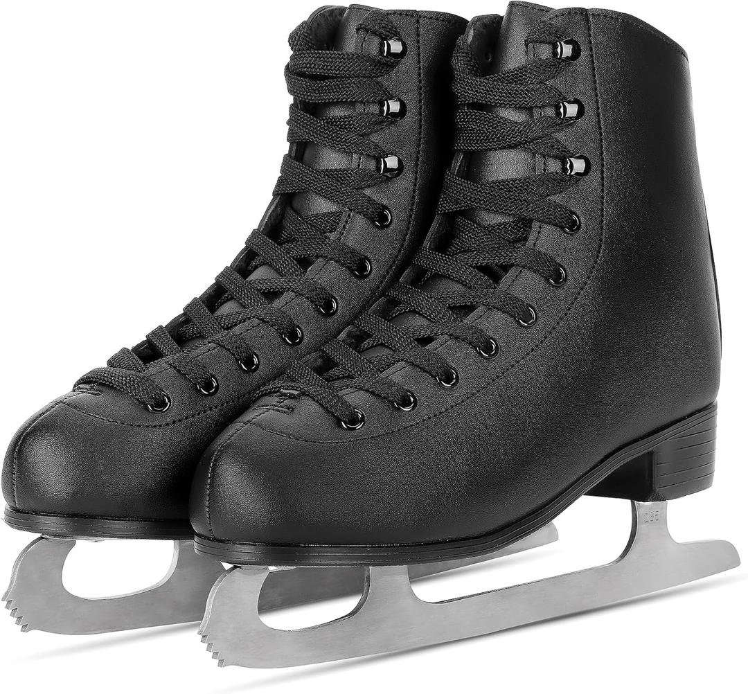 AhmyLion Figure Ice Skates for Beginners - White Comfortable Leather Ice Skates for Women, Men, Boys & Girls (Size Up 1 Size) (Womens Size-5.5/ Children 3.5Y)