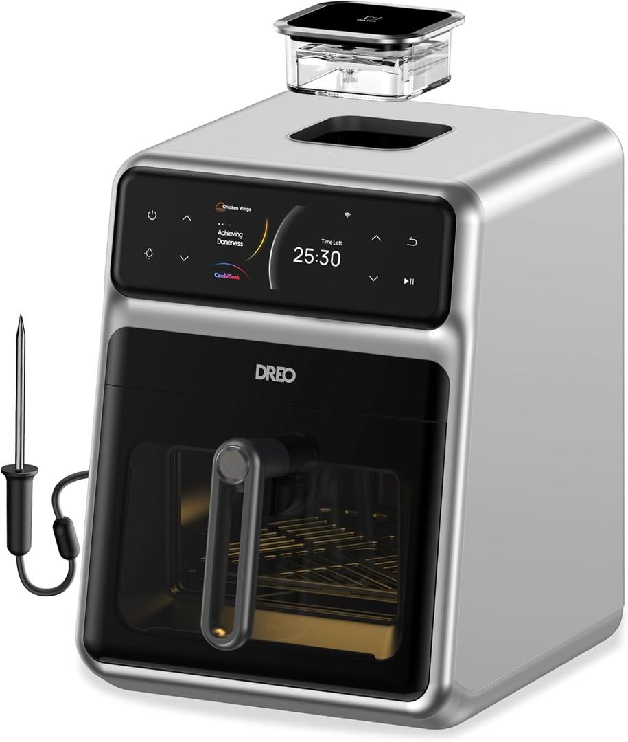 Dreo ChefMaker Combi Fryer, Cook like a pro with just the press of a button, Smart Air Fryer Cooker with Cook probe, Water Atomizer, 3 professional cooking modes, 6 QT, 6L