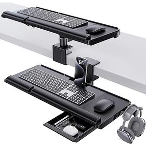 Klearlook Upgraded Adjustable Keyboard Tray for Above Desk & Under Desk Use  Ergonomic SitStand Keyboard Riser with 360° Rotation, 24.4"×10" Keyboard Stand with Wrist Rest & Storage Drawer  Black