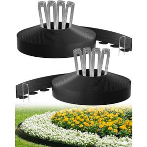 Bluepro Landscape Edging, 2 Inch 100 ft Garden Border Edging Upgraded with 150 Steel Stakes (Strong) & Reinforced Design - Durable Plastic Garden Border for Flower Beds, Lawn & Yard