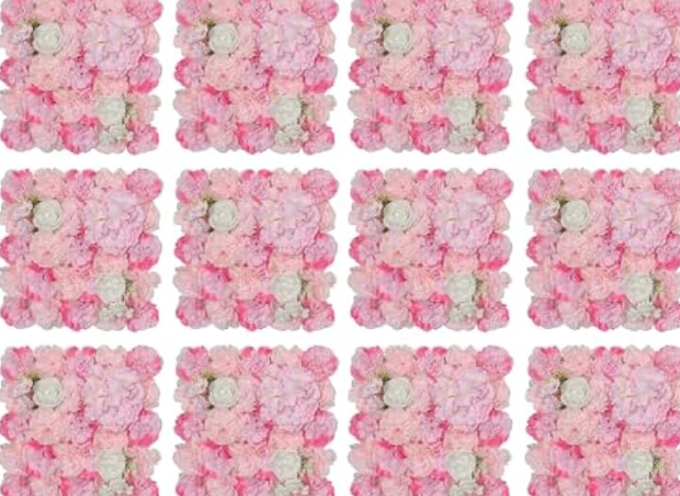 Artificial Flower Wall Backdrop 16pcs 16.5x16.5 Inch Silk Rose Floral Wall Panel Decor Ideal for Wedding Celebrations, Festive Party Birthday Backdrops and Elegant Home Decor- Pink