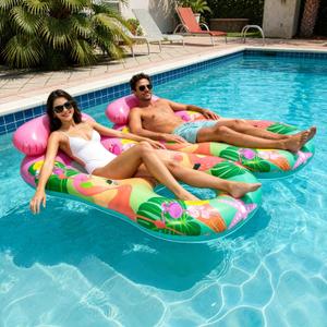 1 Pack Flamingo Palm Pool Lounger for Adults - Inflatable Pool Float Chair with Cup Holders, Cooling Mesh Seat & Backrest, Hawaii Summer Beach Party Toy, Large Size Water Float Raft for Lake River