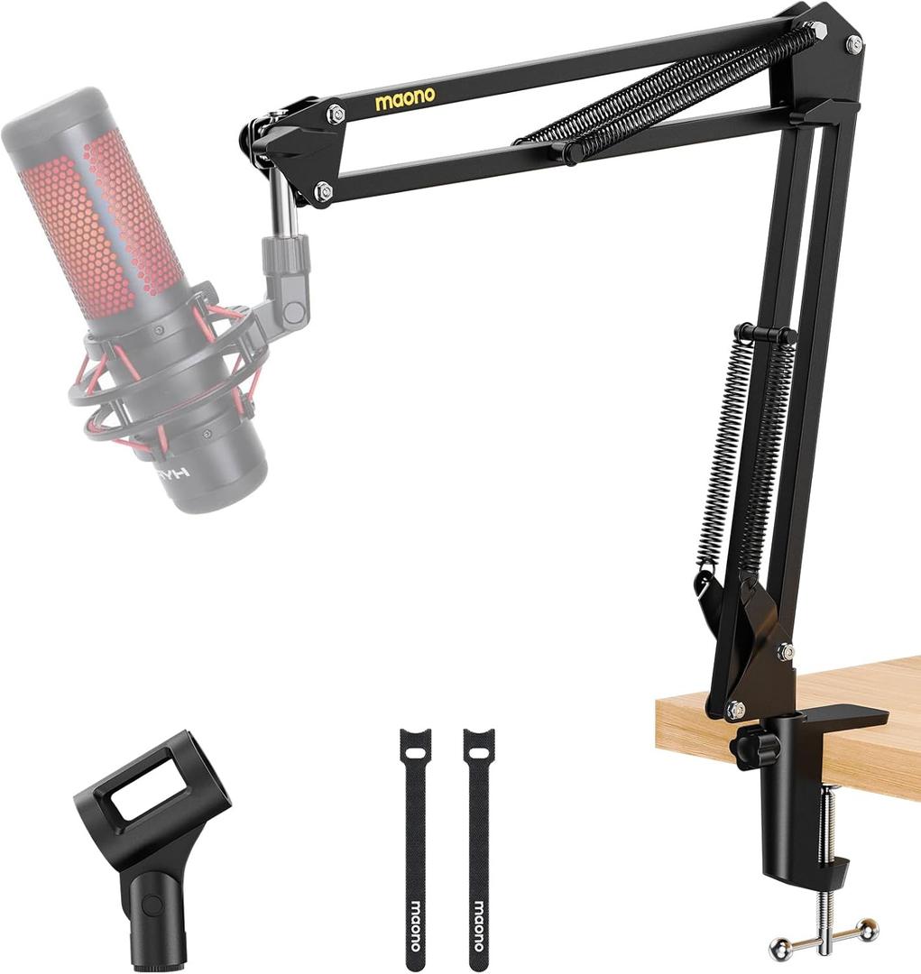 MAONO Boom Arm Microphone Stand: Adjustable Metal Suspension Mic Boom Arm for Podcast Gaming Streaming Recording,with Desk Clamp and 3/8" to 5/8" Screw Adapter-Max Load 1KG BA20 Black