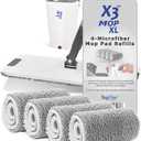 X3 Mop XL Replacement Microfiber Cleaning Pads, 4 Pack of Reusable Flat Mop Heads. (Pads fit X3 Mop XL Only)