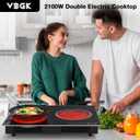 VBGK Electric Cooktop,2100W Built-in & Countertop 2 Burner Electric Cooktop,Electric Stove Top with10 Heating Level, Timer & Kid Safety Lock, LED Knob Touch Control Electric Burner with Plug