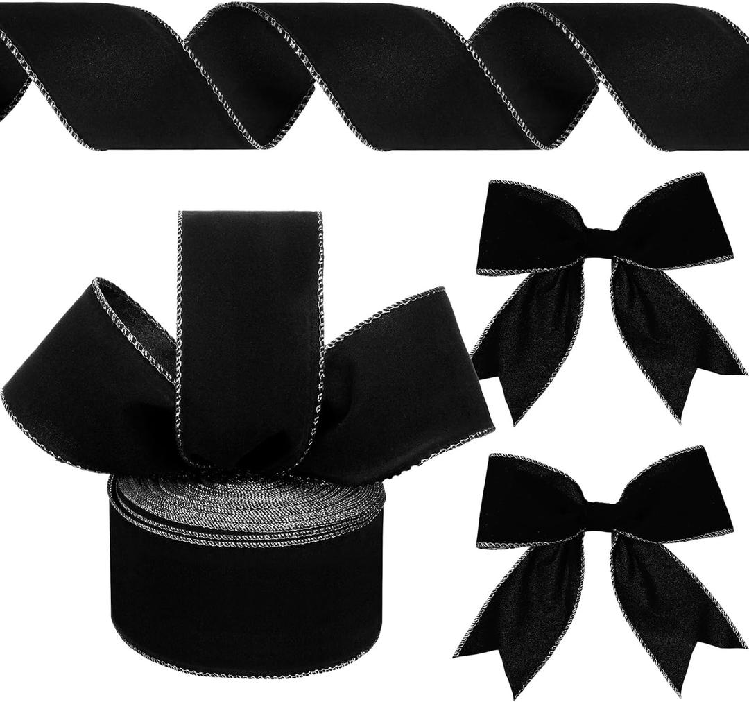 Yungyan Velvet Ribbons with Gold Edge Felt Ribbon Gift Bow Wrapping Ribbon for Handmade, Home Decor, Gift Wrapping, Wreath DIY Crafts, Christmas Tree(2.5 Inch X 35 Yards,Black)