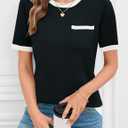 Rapbin Short Sleeve Sweater for Women Spring Summer Knit Tops Crew Neck Casual Lightweight Pullover Sweaters with Pocket (Black, S)