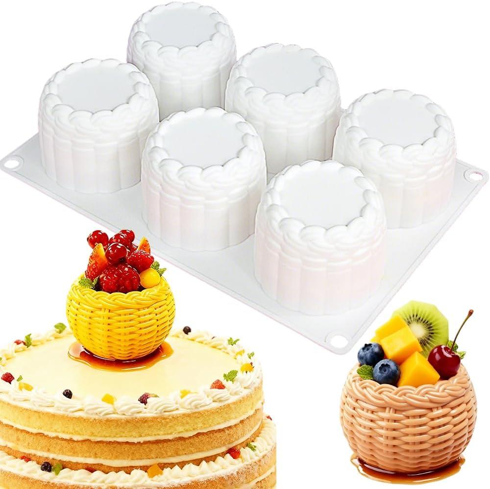 6-Hole 3D Flower Basket Mousse Cake Mold Food Grade Silicone Molds Cute Silicone Molds for Baking Cake Dessert Braided Basket Jello Cookie Chocolate Candy Food Mold Candle Plaster Mould for Crafts