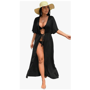 Swimsuit Cover Ups for Women Beach Solid Tie Front Kimono
 1X