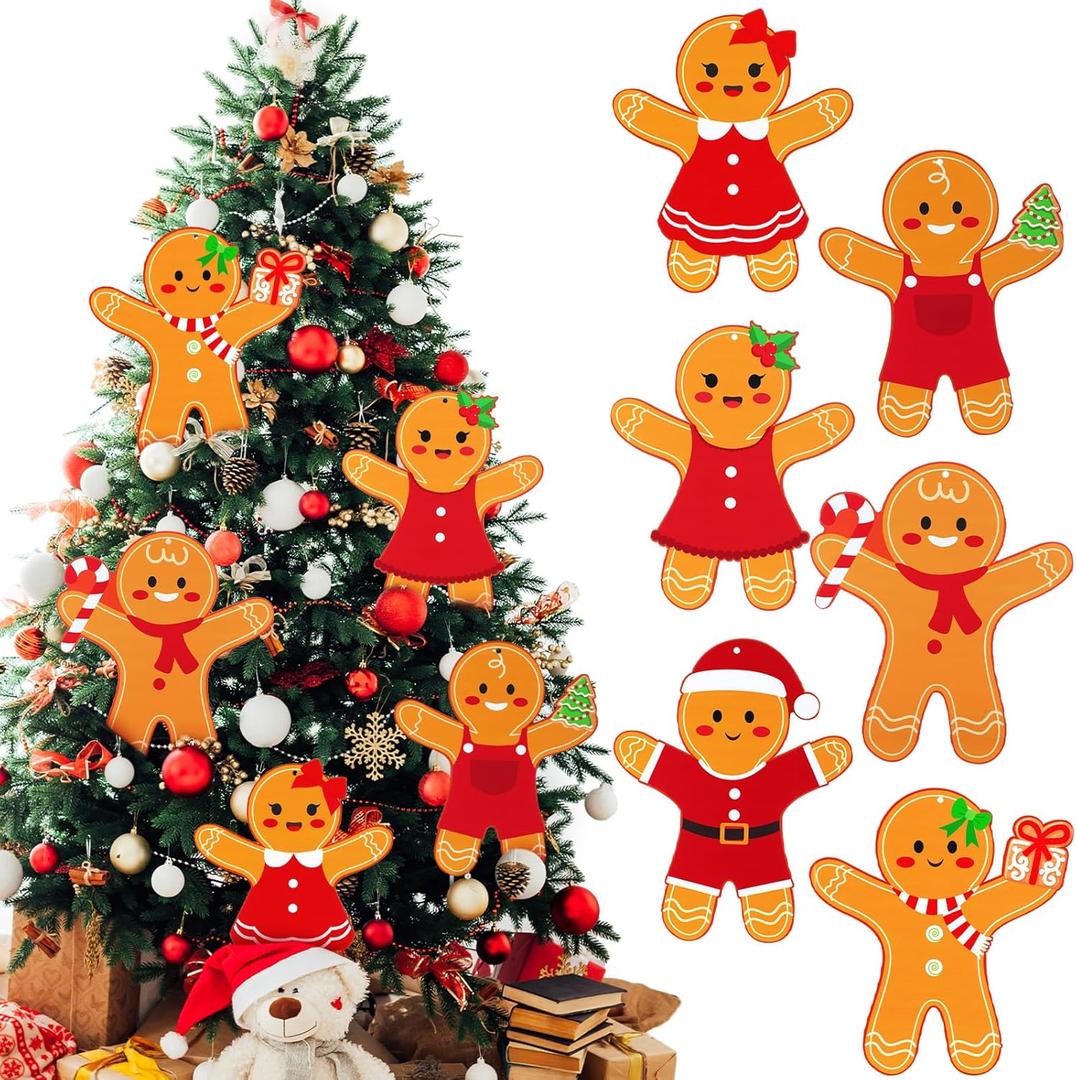 Shellwei 6 Pcs 11.8 Inch Large Gingerbread Christmas Ornaments Gingerbread Man Hanging Christmas Tree Decoration Xmas Plastic Decorations for Xmas Tree Home Kitchen Decor Holiday Party Supplies
