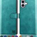SUANPOT Compatible with iPhone 16 6.1" Wallet case with RFID Blocking Credit Card Holder,Flip Book PU Leather Protective Cover Women Men for Apple 16 Phone case Blue Green