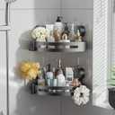 Bathroom Shower Caddy, Suction Cup Corner Shelf,2 Packs Rustproof Wall Mounted Bath Shelves Storage Rack,No Drilling Shower Organizer with 4 Hooks,Kitchen Home Gadget Essentials (Corner-2pack)