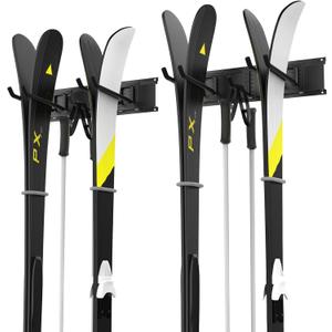 WALMANN Wall Mounted Ski Rack, Garage Ski Storage for 4 Pairs of Skis Mount Hanger Home Shed and Garage Snowboard Wall Rack Holds Up to 200 lbs
