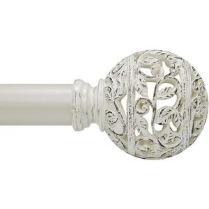 Curtain Rods For Windows 48 to 84 Inches, 1 Inch Heavy-Duty Adjustable Decorative Curtain Rods with Branches Leaves Hollow Finials For Bedrooms and Living Rooms In Farmhouses. Weather White