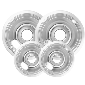 4-Piece Drip Pans Set - Compatible with GE Stoves - Chrome Finish Electric Stove Burner Drip Pans - 2 x 6inch, 2 x 8inch Stove Drip Pans - GE Stove Drip