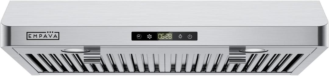 Empava Ductless/Ducted Range Hood Under Cabinet 30 Inch, Touch Control, Timer & Clock Setting, 300 CFM 3-Speeds, Plug in, Stainless Steel