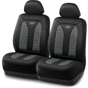 Skechers Memory Foam Car Seat Covers, Hexcomb Breathable Thick Seat Covers Two Front Seat Covers, Airbag Compatible, Automotive Comfort & Protection for Most Cars,Van,Trucks, SUVs (Grey)