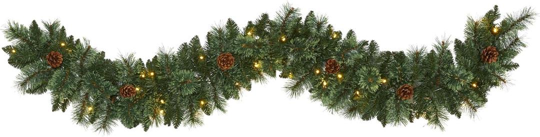 6' Green Flowering Pine Needle & PVC Mixed Tips Garland with 35 battery BOX LEDs