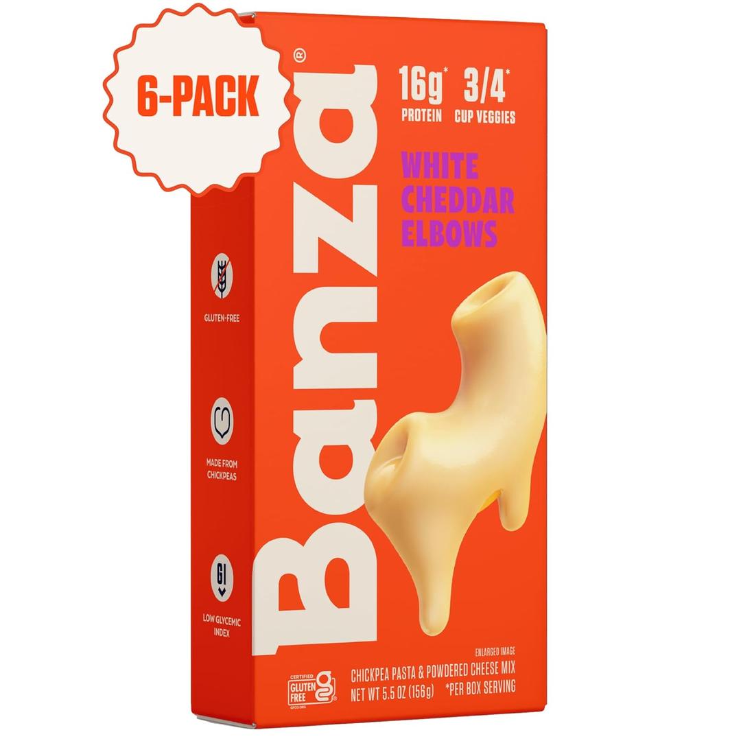 Banza Chickpea Pasta Mac & Cheese  High Protein Gluten Free Healthy Pasta  Mac & Cheese, Elbows with White Cheddar (Pack of 6) (EXP 09/18/26)