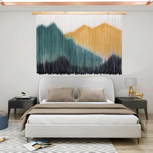 laddawan Extra Large Boho Wall Decor For Bedroom Macrame Wall Hanging Dip-Dyed Tapestry Modern Wooden Home Wall Art For Living room (Yellow)
