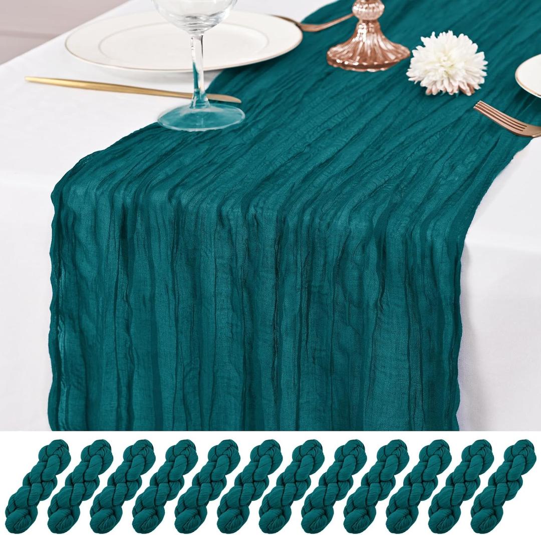 10 Pack Teal Table Runner 10Ft Cheesecloth Table Runner Rustic Gauze Table Runner Romantic Long Sheer Fabric Cheese Cloth Table Runner for Wedding Party Bridal Baby Shower