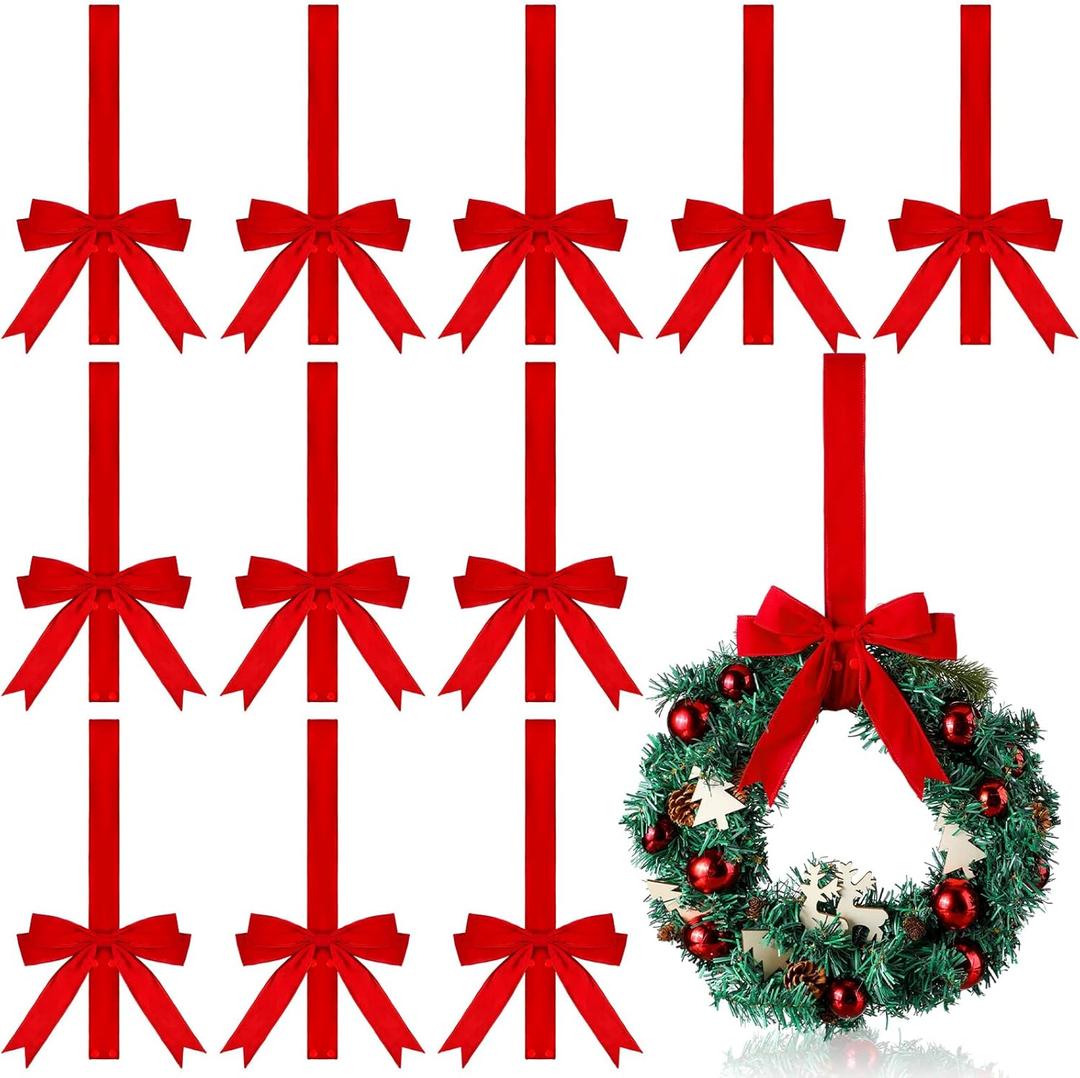 Tudomro 12 Pcs 26 Inches Christmas Bow Wreath Hanger for Front Door, Flannel Red Ribbon Bow Door Wreath Hooks Hanger Accessory for Xmas Overdoor Holder Fireplace Window Farmhouse Indoor Home Decor