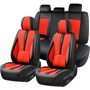 Red 3D Massage Granule Car Seat Covers Fixed Lumbar Support, Breathable Leather Universal Protectors Compatible with Sedans/SUVs(Red)