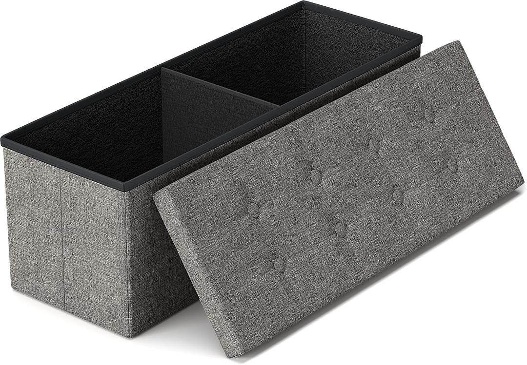 GLAXYFUR 43.3 inches Folding Storage Ottoman Bench Storage Chest Footrest for Bedroom, Entryway and Living Room, Holds up to 660 lb Dark Grey, Medium