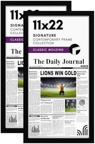 Americanflat 11x22 Newspaper Frame with Polished Plexiglass - Set of 2 - Display for Assorted Media Articles - Signature Collection - Modern Picture Frame for Wall Display - Black