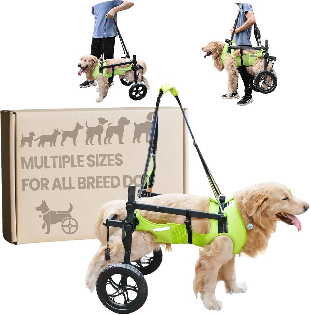 Adjustable Dog Wheelchair for Back Legs, for All Breed Dog - Includes High-Visibility Vest, Leash & Sling Lift, Lightweight Pet Wheelchair for Disabled Hind Legs (XXL, for Large Breed Dog)
