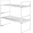 KIKIBRO Expandable Cabinet Shelf Organizers, Kitchen Small Stand Rack Organization for Countertop Cupborad Pantry, White 2 Pack