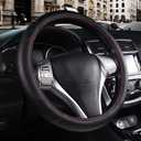 Leather Car Steering Wheel Cover, Non-Slip Car Wheel Cover Protector Breathable Microfiber Leather Universal Fit for Most Cars(Black)