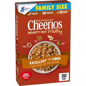 Cheerios Hearty Nut Medley Breakfast Cereal, Maple Cinnamon Flavored, Made With Whole Grain, Family Size, 20 oz (20 Ounce (Pack of 1))