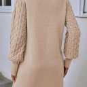 Sovoyontee Women's 2025 Fall Long Sleeve Mock Neck Sweater Dress Casual Loose Ribbed Knit Mini Short Pullover Dresses (Beige, S)