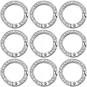 SUNNYCLUE 1 Box 12pcs Metal Spring o Rings Large Spring Gate Ring 8.5mm/1.12inch Round Rhinestone Bling Simple Trigger Clip Clasp Ring for Key Rings Buckle Bags Jewelry Making DIY Crafts Accessories (Clear)