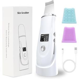 Face Scrubber Skin Spatula - Blackhead Remover Deep Cleansing Tool for Pore Extraction, 4-in-1 Fast Charging Dock Blackhead Remover Face Spatula for Facial Skincare Women Gift (White)