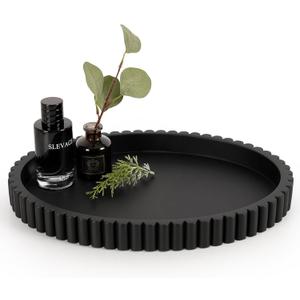 Oval Tray for Coffee Table Decor, 15" Concrete Tray, Table Centerpieces Decorative Trays for Home Decor, Modern Decorative Trays for Coffee Tables, Centerpiece Trays, Black