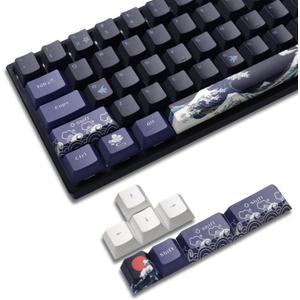 XVX PBT Keycaps - Great Wave of Kanagawa Japanese Design, Dye-Sub Custom Keycaps Set, Cherry Profile for 61/64/66/68 Cherry/Gateron MX Switches, 78 Key Set