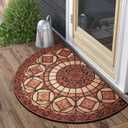 MANO Front Door Mat Outdoor Entrance, Heavy Duty Doormat Half Circle Rug for Outside Entry, Welcome Mat for Indoor Half Round Door Mats with Non Slip Rubber (21" x 33", Rust Red)