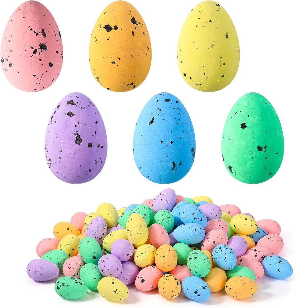 Wenqik 120 Pcs 2.36" Foam Easter Egg for Crafts Small Easter Eggs Artificial Foam Easter Decor for Easter Holiday Game Activities Photo Props Home Supplies(Speckled Style)