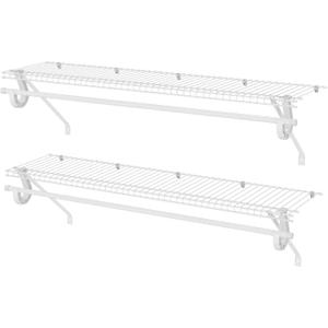 Closet Shelves Wall Mounted with Hanging Rod, 2 Pack 4 ft x 12 in White Wire Shelving Kit, Metal Wall Shelf Organizer for Home, Pantry, Laundry Room Storage