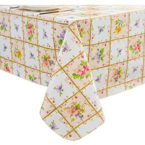 Pioggia Vinyl Tablecloth with Flannel Backed Waterproof Oil-Proof PVC Table Cloth Wipeable Spill-Proof Plastic Table Cover for Indoor and Outdoor(Colorful Flowers, 60 x 60 Inch Square)