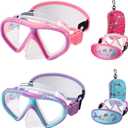 Toddler Swim Goggles Nose Cover,Kids Goggles No Hair Pull,Anti Fog Children Swimming Mask (2PK - Pink & Purple Mermaid)