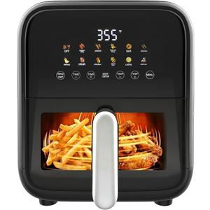 Simple Deluxe 12-in-1 Air Fryer 7.5 Qt, Digital Preset & DIY Function Airfryer with Visible Window, Nonstick and Dishwasher-Safe Basket, Chicken, Fries, Fish, Tart, Cake, DIY, Black