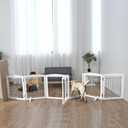 ZJSF Free Standing Dog Gate with Door, Foldable Wooden White Puppy Gate 24''H