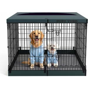 Dog Playpen with Top Cover and Bottom Pad - Foldable Metal Puppy Play Pen, 25"L x 2"W x 37"H Style 36"H 8Panels, Pattern Name: Playpen+Square Bottom Pad+Top Cover