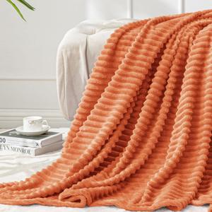 BEDELITE Fall Throw Blanket for Couch - 3D Ribbed Jacquard Soft & Warm Decorative Orange Blanket, Cozy, Plush, Fluffy, Fuzzy Fleece Throw Blanket for Bed, Sofa 50x60Inches
