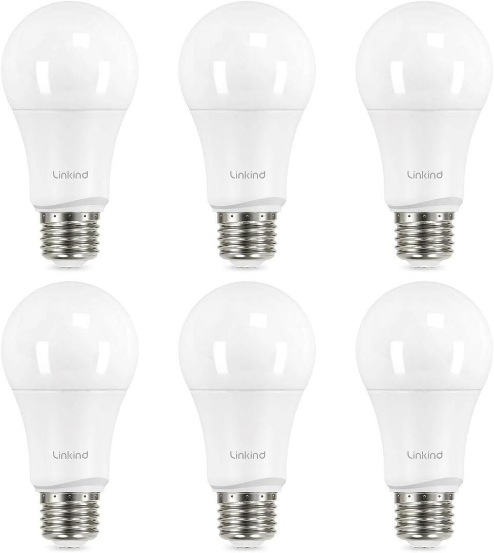 Linkind A19 LED Light Bulbs, 75 Watt Equivalent Dimmable Light Bulbs, E26 Base, 2700K Soft White, 13W 1100 Lumens, UL Listed FCC Certified, Lighting for Bedroom Living Room Home Office, 6 Packs