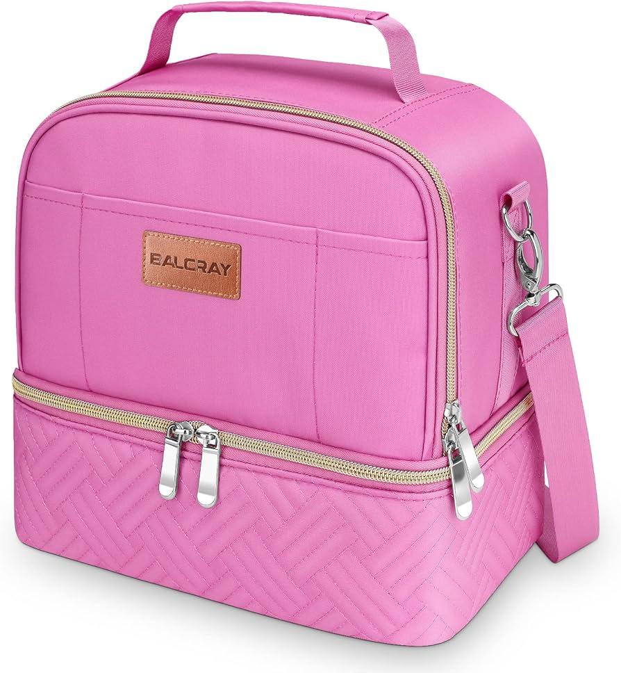 BALORAY Lunch Bag Women Men, Double Deck Lunch Box Insulated Lunch Bag for Adults Work Office Picnic, Leakproof Cooler Bag with Adjustable Shoulder Strap